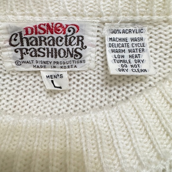 Disney Character Fashions Mickey Mouse‎ Sweater Mens L Cream Embroidered - Picture 8 of 8